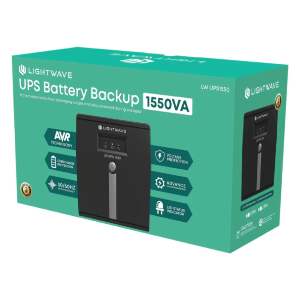 Lightwave LW 1500VA 3-Pin UPS 900W Heavy-Duty AVR